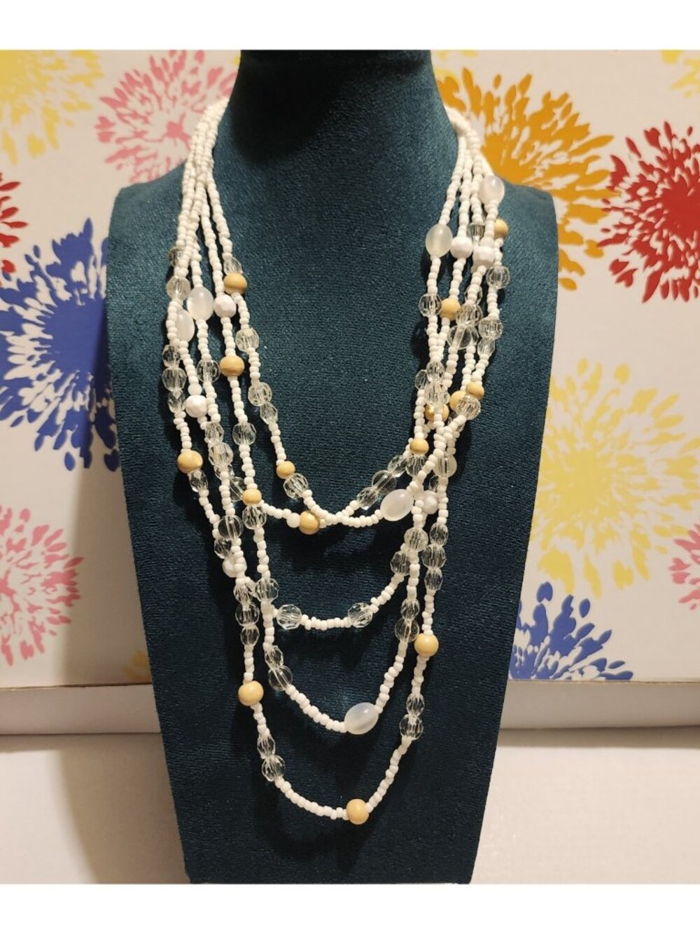 Classic Faux Mini Pearl Beads 5 Strand Necklace Adjustable 11-13" White